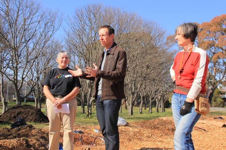 Anne-Marie, Shane and Alison opening the Lyneham Commons Food Forest.